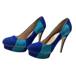 DV Dolce Vita Blue Turquoise Colorblock Platform Pumps Size 8.5